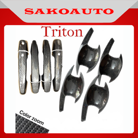 Ốp tay nắm cửa - Ốp chén hõm cửa - Ốp gương - Ốp nắp xăng xe Triton 2015 - 2023 Carbon cao cấp bóng đẹp
