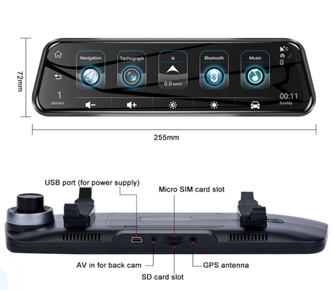 CAMERA HÀNH TRÌNH ANDROID THÔNG MINH GƯƠNG A10-S CARCAM 4G LTE GPS WIFI