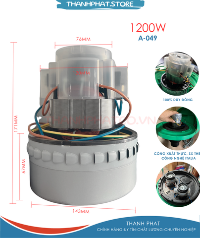 MOTOR 1200 W MÁY HÚT BỤI KHÔ & NƯỚC  A-049 ( SX THEO CN  ITALY )