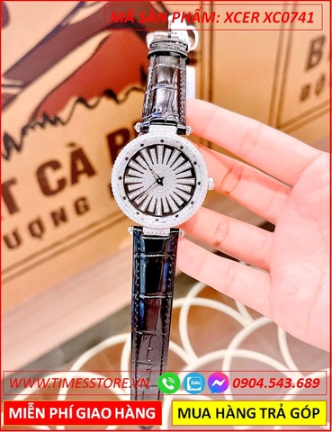 Đồng Hồ Nữ Xcer Mặt Cánh Hoa Xoay Full Đá Swarovski Dây Da