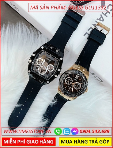 Đồng Hồ Cặp Đôi Guess Chronograph Full Đen Dây Cao Su Đen
