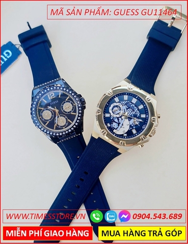 Đồng Hồ Cặp Đôi Guess Chronograph Vàng Gold Dây Silicone Xanh