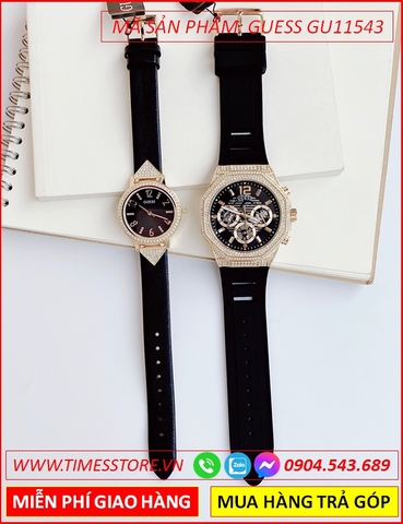 Đồng Hồ Cặp Đôi Guess Mặt Tròn Đính Đá Rose Gold Dây Silicone