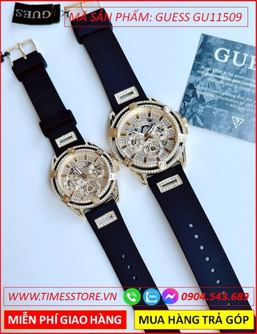 Đồng Hồ Cặp Đôi Guess Tựa Hublot Full Đá Vàng Gold Dây Silicone