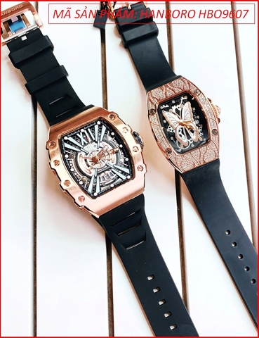 Đồng Hồ Cặp Đôi Hanboro Automatic Rose Gold Dây Silicone