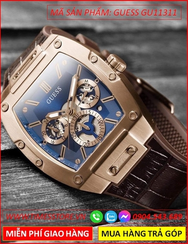 Đồng hồ Nam Guess Gents Phoenix Mặt Chữ Nhật Dây Cao Su Nâu
