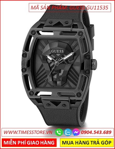 Đồng Hồ Nam Guess Legend Mặt Chữ Nhật Full Đen Dây Silicone Đen
