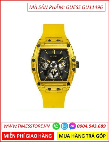 Đồng Hồ Nam Guess Mặt Chữ Nhật Đen Dây Silicone Vàng