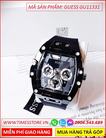 Đồng Hồ Nam Guess Mặt Chữ Nhật Full Đen Dây Silicone Đen
