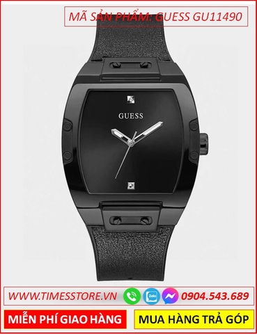 Đồng Hồ Nam Guess Mặt Chữ Nhật Full Đen Dây Silicone Đen