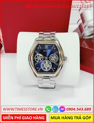 Đồng Hồ Nam Guess Mặt Oval Xanh Dây Kim Loại