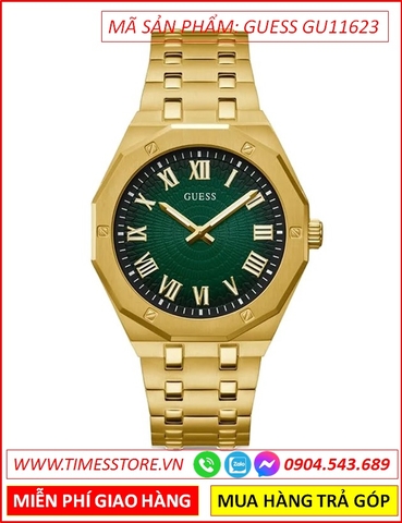 Đồng Hồ Nam Guess Asset Mặt Tròn Xanh Lá Dây Vàng Gold