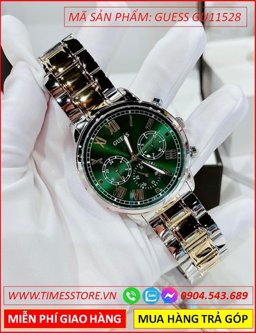 Đồng Hồ Nam Guess Chronograph 6 Kim Mặt Xanh Lá Dây Demi