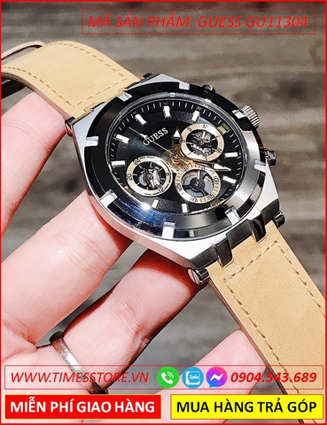 Đồng hồ Nam Guess Chronograph 6 Kim Thời Trang Dây Da Nâu