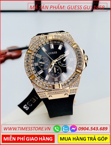 Đồng Hồ Nam Guess Chronograph Đính Đá Vàng Gold Dây Silicone