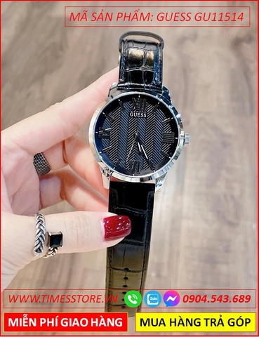 Đồng Hồ Nam Guess Mặt Tròn Đen Dây Da 3 kim