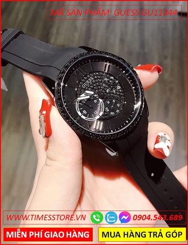 Đồng Hồ Nam Guess Mặt Tròn Full Đen Dây Silicone Đen