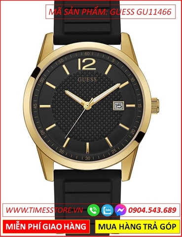 Đồng Hồ Nam Guess Perry Mặt Tròn Đen Dây Silicone Đen