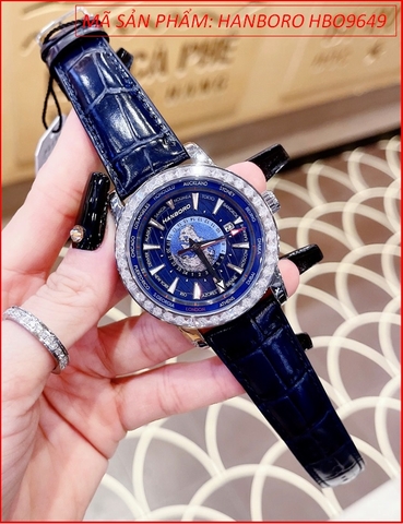 Đồng Hồ Nam Hanboro Automatic Mặt Tròn Xanh Dây Da Xanh