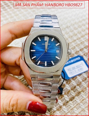 Đồng Hồ Nam Hanboro Automatic Mặt Xanh Dây Kim Loại