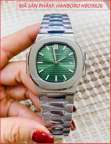 Đồng Hồ Nam Hanboro Automatic Mặt Xanh Lá Dây Kim Loại