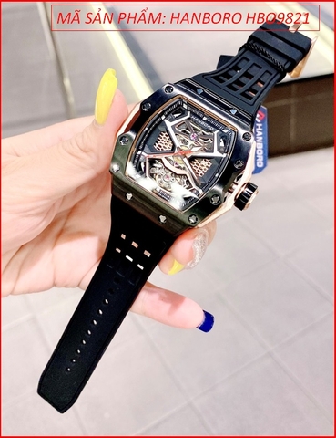Đồng Hồ Nam Hanboro Automatic Tựa Richard Mille Mặt Full Đen