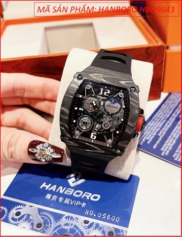 Đồng Hồ Nam Hanboro Automatic Tựa Richard Miller Full Đen Dây Silicone