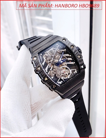 Đồng Hồ Nam Hanboro Automatic Tựa Richard Miller Dây Silicone Đen