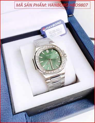 Đồng Hồ Nam Hanboro Tựa Patek Philip Mặt Xanh Lá Dây Kim Loại