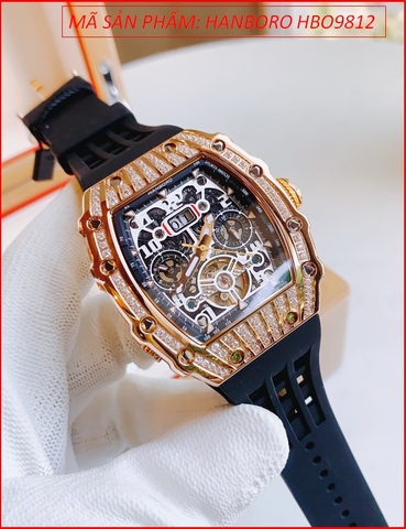 Đồng Hồ Nam Hanboro Tựa Richard Mille Rose Gold Dây Silicone (40x50mm)