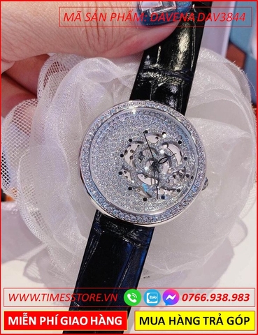Đồng hồ Nữ Davena Automatic Cơ-Tự Động Dây Da Đen Swarovski