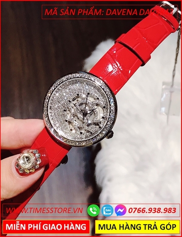 Đồng hồ Nữ Davena Automatic Cơ-Tự Động Dây Da Đỏ Swarovski