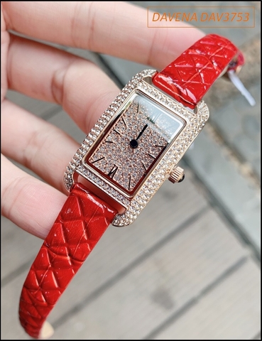 Đồng hồ Nữ Davena Mặt Chữ Nhật Dây Da Swarovski Size nhỏ (32mm)