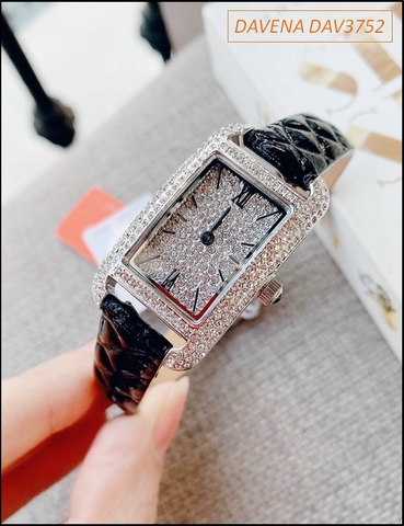 Đồng hồ Nữ Davena Mặt Chữ Nhật Dây Da Swarovski Size nhỏ