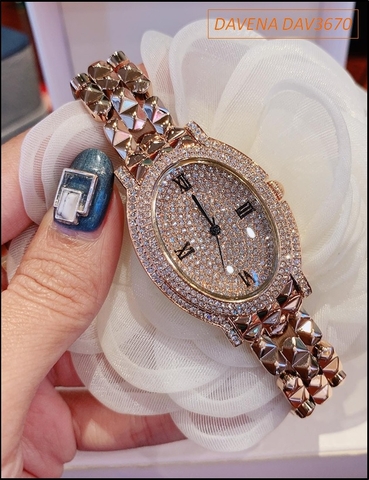 Đồng hồ Nữ Davena Mặt Elip Full Đá Swarovski Rose Gold
