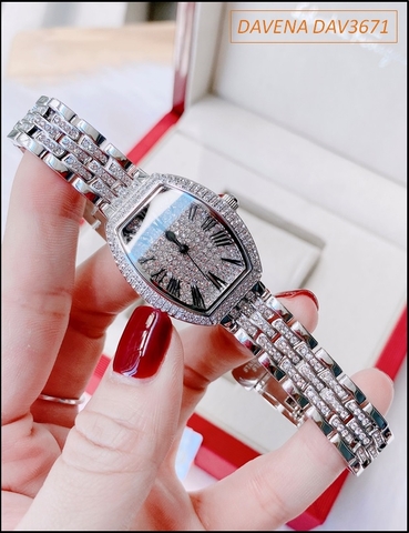 Đồng hồ Nữ Davena Mặt Oval Full Swarovski số La Mã size nhỏ (32mm)