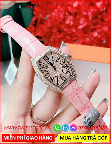 Đồng hồ Nữ Davena Mặt Oval Dây da Hồng Swarovski Rose Gold