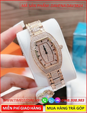 Đồng hồ Nữ Davena Mặt Oval Đính Full Đá Swarovski Rose Gold (34mm)