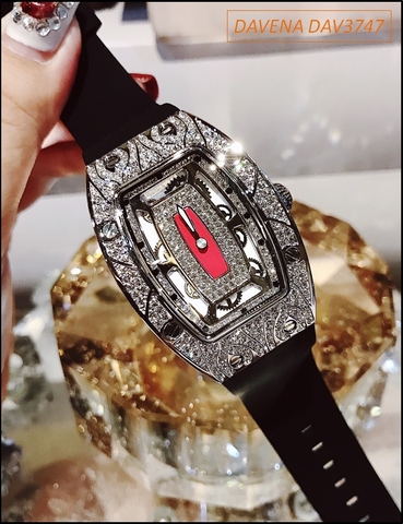 Đồng hồ Nữ Davena Mặt Oval Dây Silicone Full Swarovski Silver (36mm)