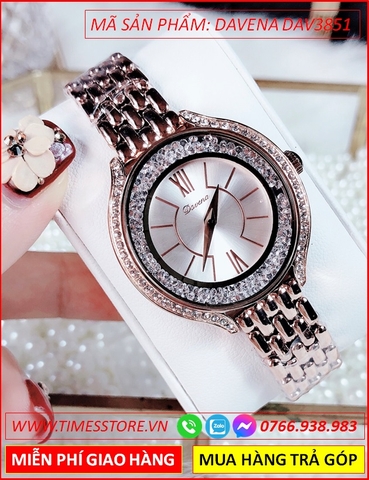 Đồng hồ Nữ Davena Full Đá Crystals From Swarovski Rose Gold