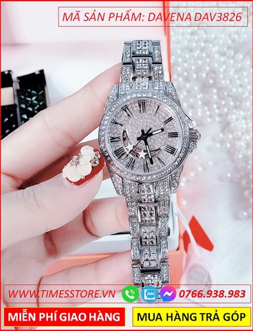 Đồng hồ Nữ Davena Automatic Mặt Trăng Đính Full Đá Swarovski