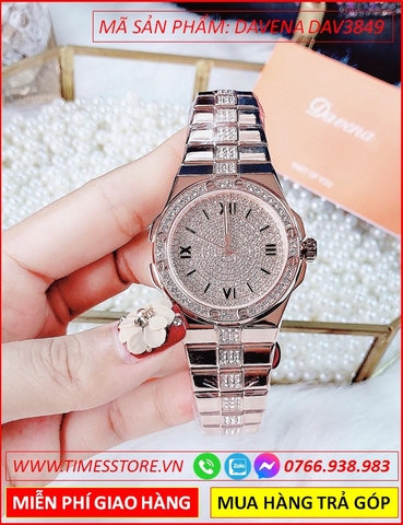 Đồng hồ Nữ Davena Mặt Tròn Đính Full Đá Swarovski Rose Gold (33mm)