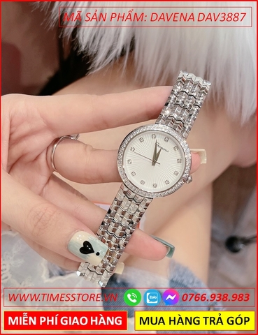 Đồng hồ Nữ Davena Mặt Tròn Trắng Đính Full Đá Swarovski