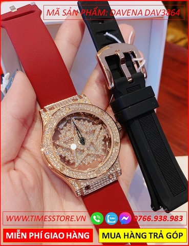 Set Đồng hồ Nữ Davena Mặt Ngôi Sao Xoay Swarovski Rose Gold