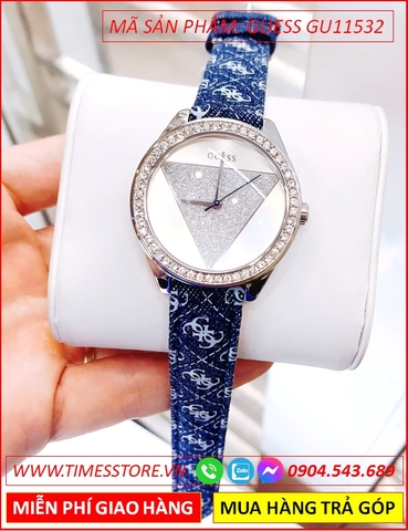 Đồng Hồ Nữ Guess Glitz Mặt Logo Tam Giác Dây Da Bọc Vải
