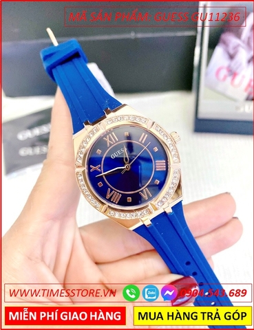 Đồng hồ Nữ Guess Rose Gold Luxury Silicone Xanh Dương