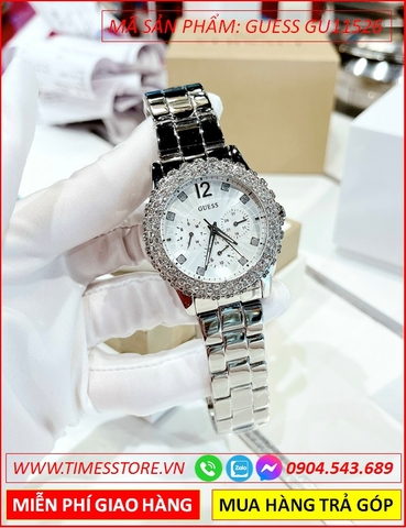 Đồng Hồ Nữ Guess Shimmering Mặt Mâm Xôi Đính Đá Dây Kim Loại