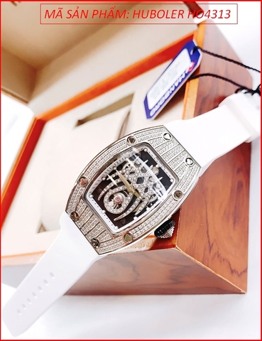 Đồng hồ Nữ Huboler Mặt Nhện Dây Silicone Trắng Full Đá Swarovski (36mm)