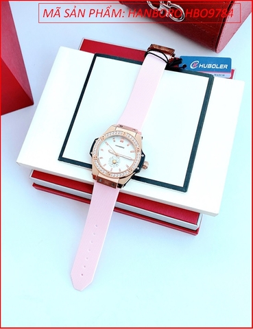 Đồng Hồ Nữ Hanboro Rose Gold Hình Hoa Cúc Dây Silicone Hồng