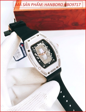 Đồng Hồ Nữ Hanboro Tựa Richard Mille Mặt Oval Dây Cao Su Đen